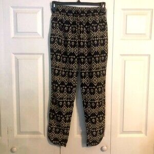 LOVE TREE Medium Blue Cream Printed Pants Elastic Waistband Drawstring Pockets